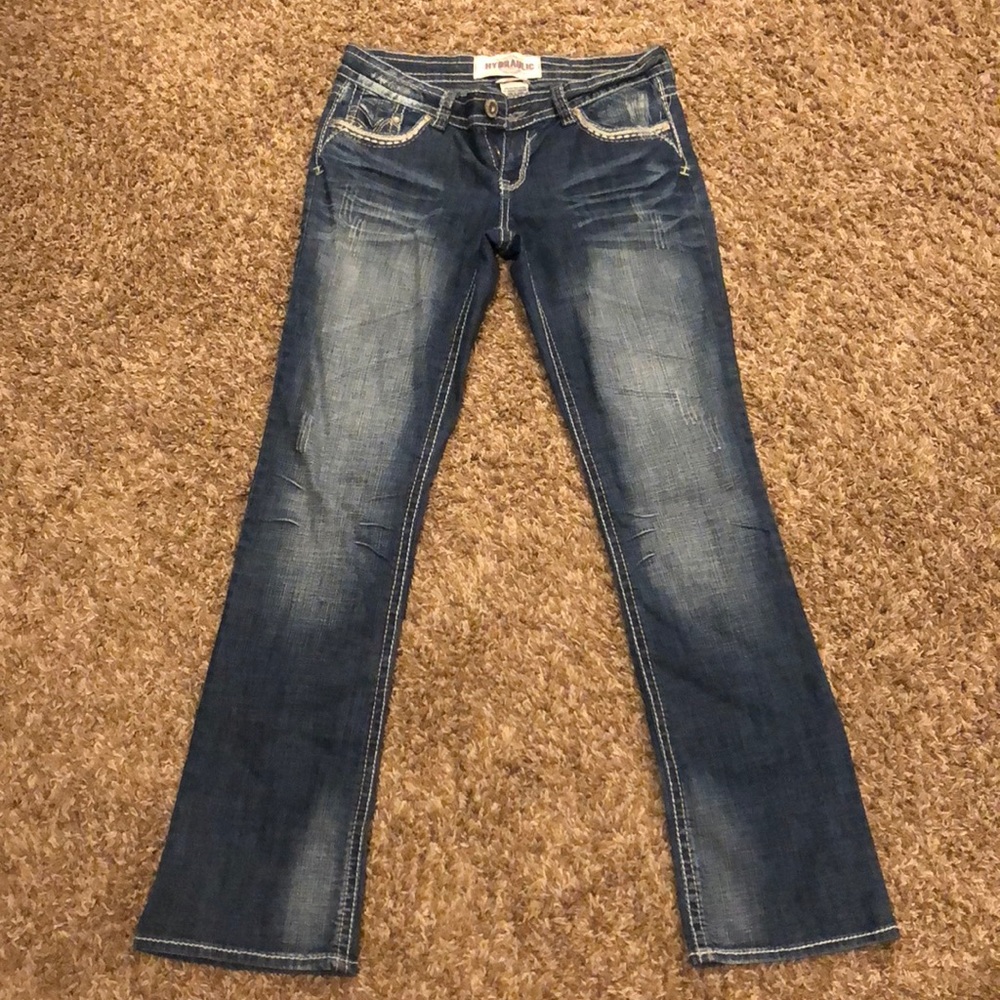 Hydraulic distressed boot cut jeans - size 8
